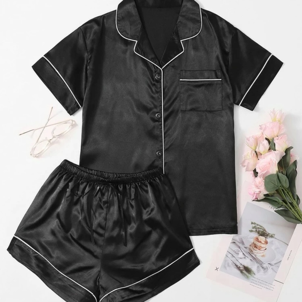 Black satin PJ set